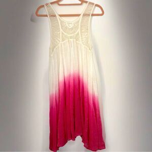 Mirror Image Ombré Pink and White Crochet Shift Cover-Up Dress